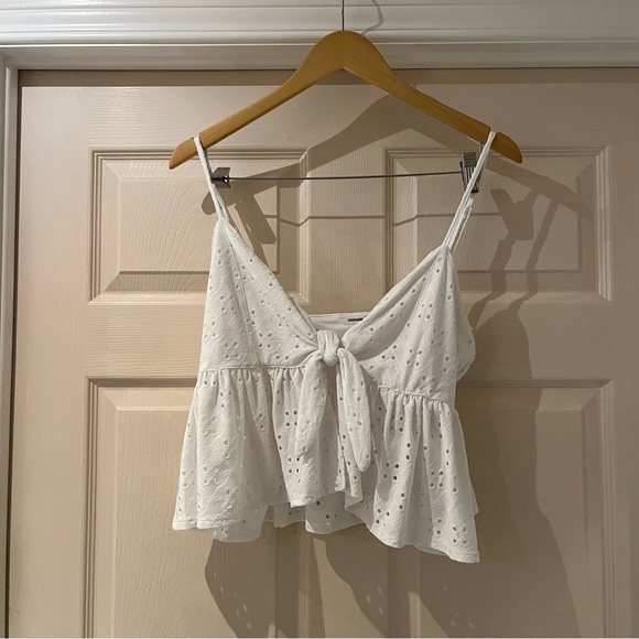 Garage Tops - White Eyelet Tie-Front Cami Top - Women